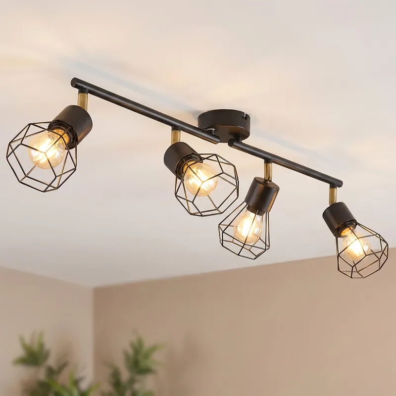 Plafondlamp, vlechtwerk, zwart, L 70 cm, TONI Aanbieding