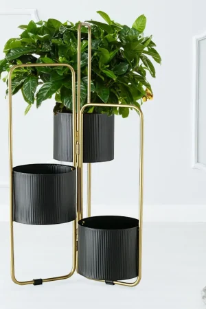 Nu Kopen Plantenstandaard, 3x bloempotten, messing, zwart, H 74 cm