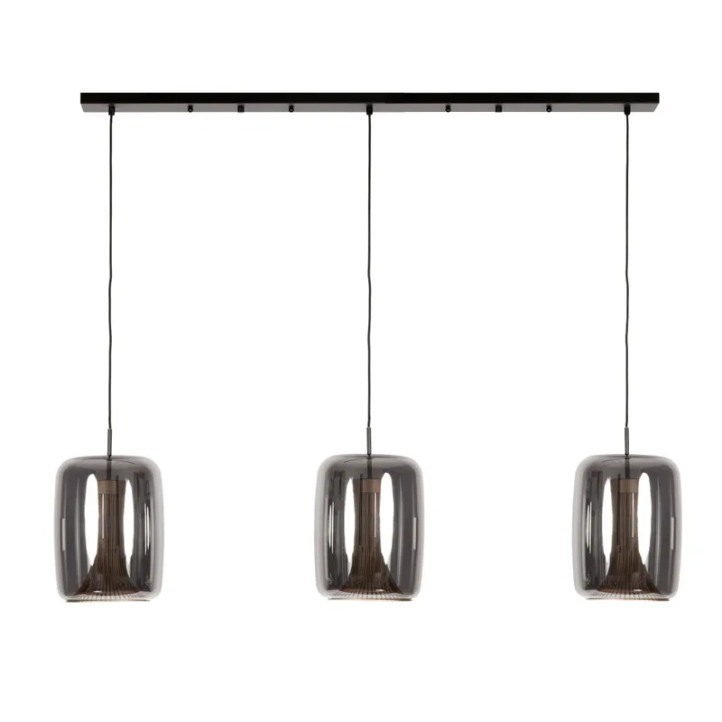 Glazen hanglamp Kriss 3-lichts met chroom zwart glas Gecertificeerd