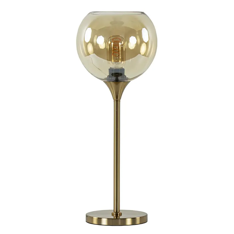 Gouden tafellamp met amber glazen bol 20 cm Veilige Betaling