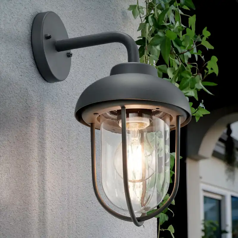 Finale Uitverkoop Wandlamp, lantaarn, glas, ALU, antraciet, H 33 cm