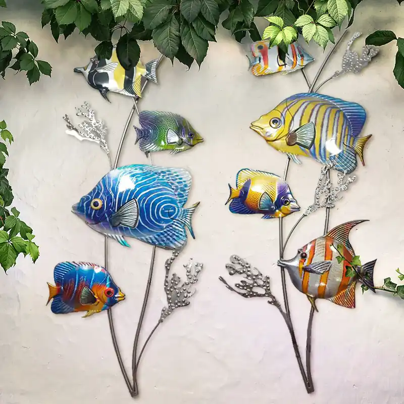 Set van 2 wandobjecten, vis design, kleurrijk H 73 cm Bestel Nu
