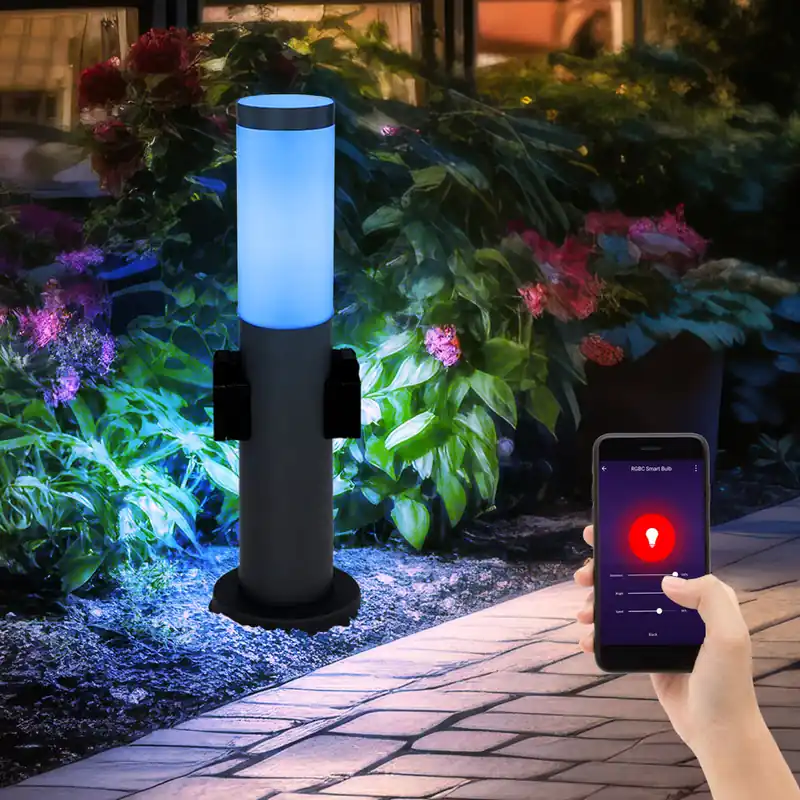 Direct Beschikbaar LED plintlamp, roestvrij staal, 2x stopcontact, app-bediening