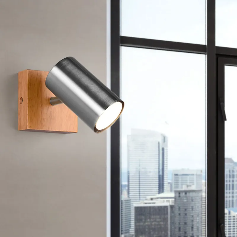 Wandlamp, hout, mat nikkel, verstelbare spot, H 16 cm Betrouwbaar
