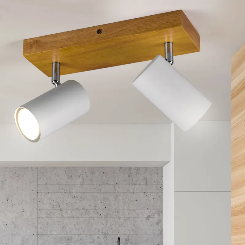 Direct Beschikbaar Plafondspot, hout, verstelbare spots L 26 cm