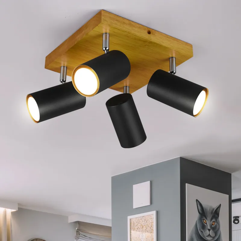 Plafondspot, hout, mat zwart, verstelbare spots, L 22 cm Hoge Kwaliteit