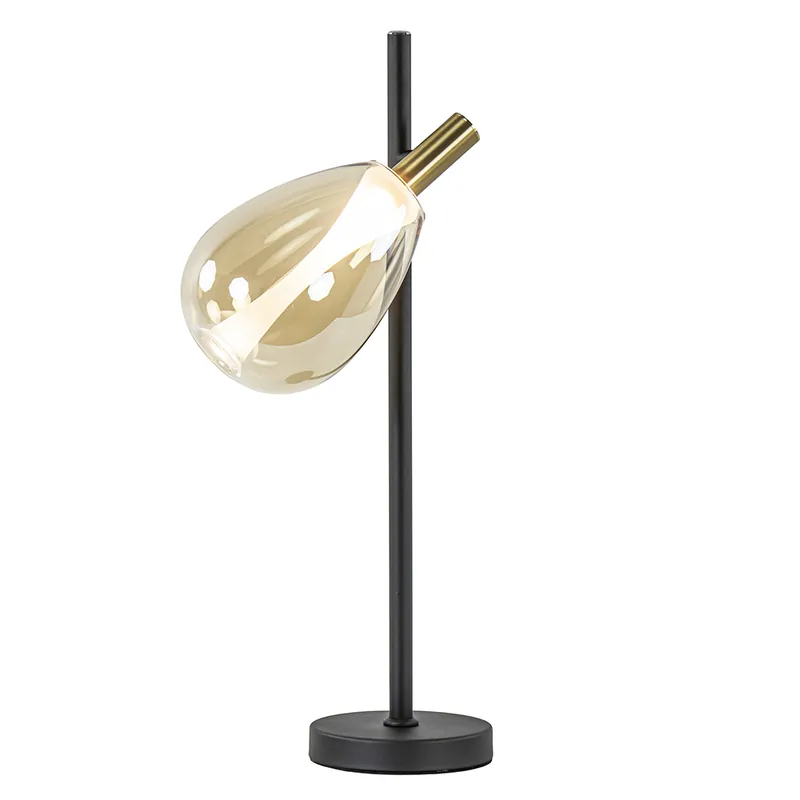 Dimbare LED tafellamp zwart/brons met amber glas Veilige Betaling