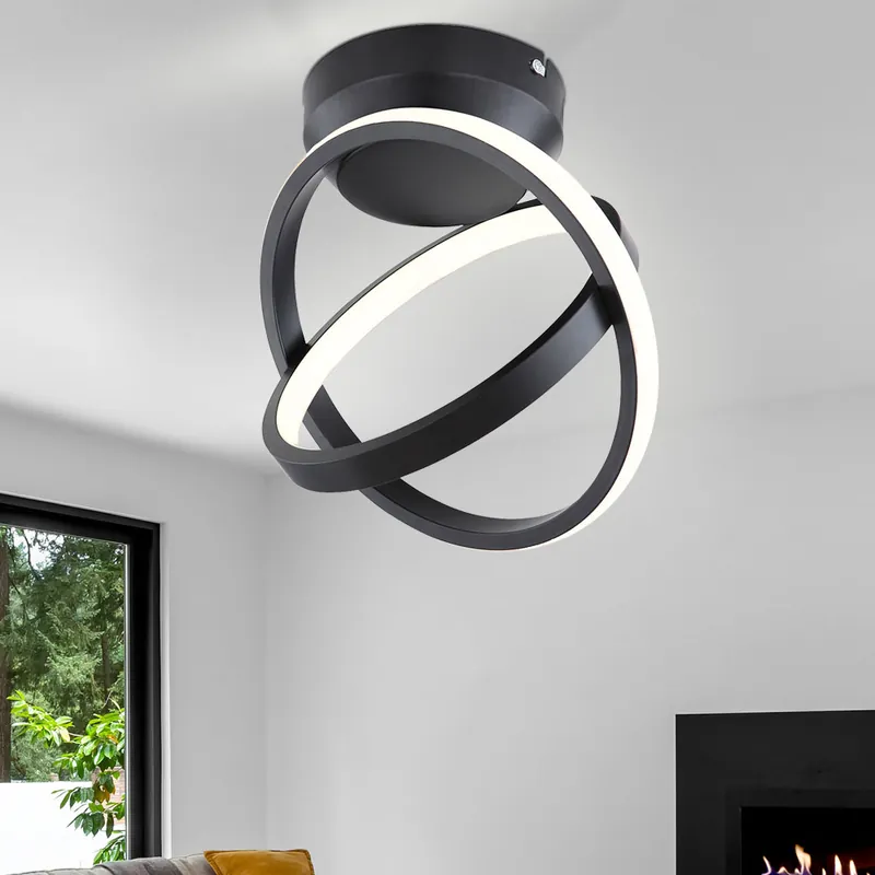 Gratis Verzending LED plafondlamp, ring design, mat zwart, 28 cm