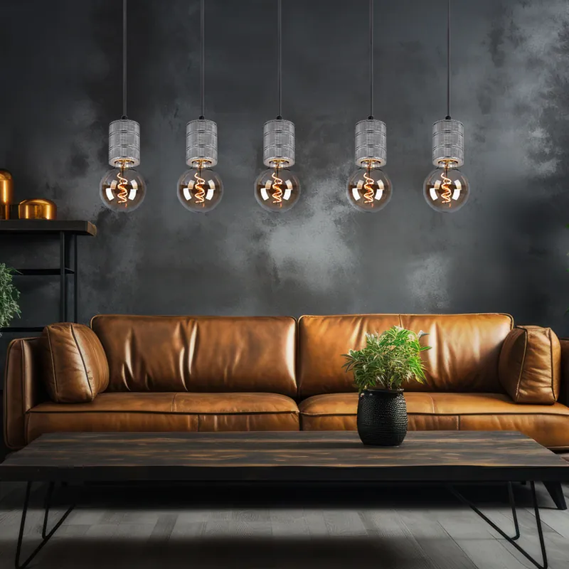 Hanglamp, 5 vlammen, zilver, in hoogte verstelbaar, L 115 cm Populair