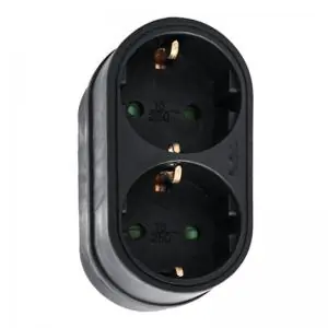 Must-Have Stopcontact splitter verloopstekker 2-voudig zwart randaarde | Verticaal