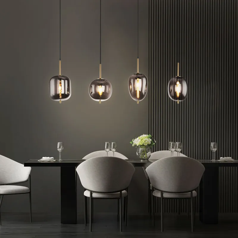 Voordeelprijs Hanglamp, rook, 4 vlammen, messing, glas, L 110cm