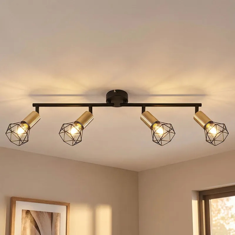 Plafondlamp, zwart antiek messing, zwenkbare spot, L 60 cm Hoge Kwaliteit