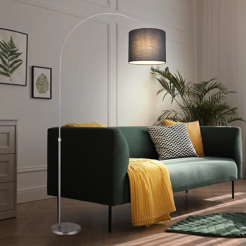 Boogvormige vloerlamp, antraciet textiel, in hoogte verstelbaar, H 195 cm Rechtstreeks Van De Fabrikant