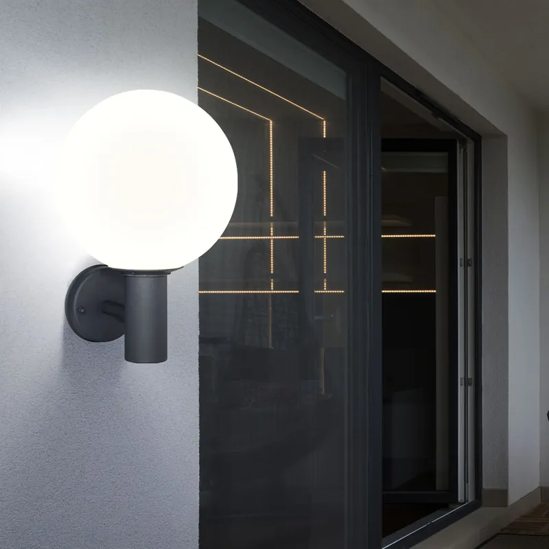 Hoge Kwaliteit Wandlamp, antraciet, wit glas, H 37 cm