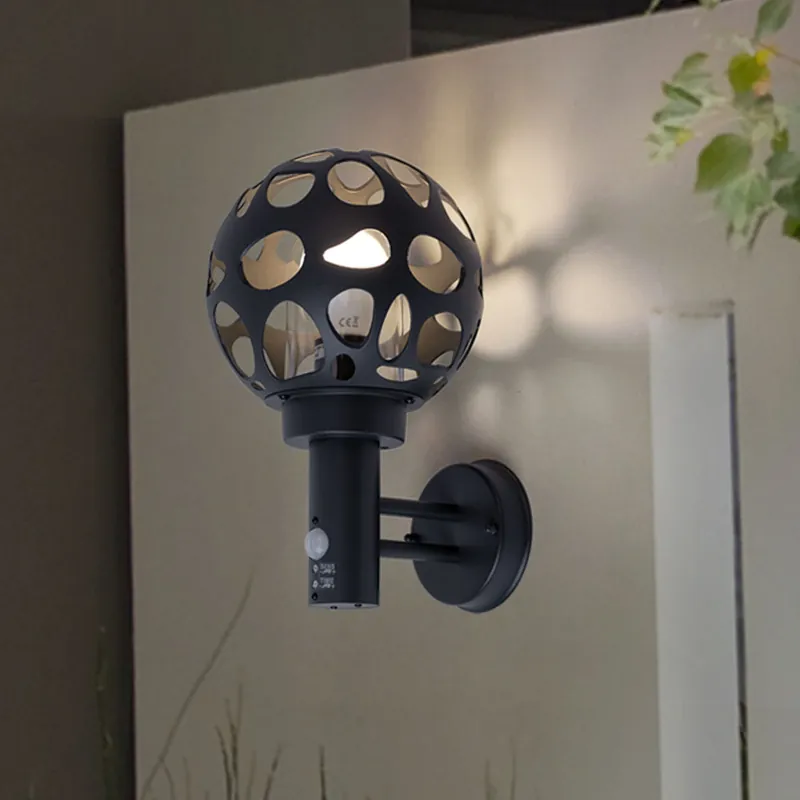 Wandlamp, roestvrij staal, antraciet, bewegingsmelder, H 31,7 cm Beperkte Voorraad