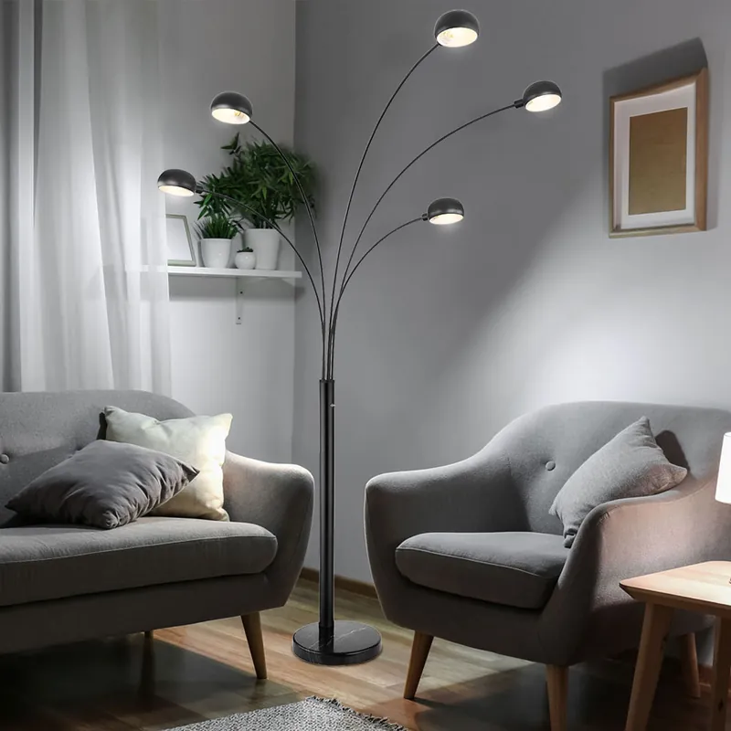 Staande lamp, marmer, zwart, 5-vlam, H 200 cm Uitverkoop