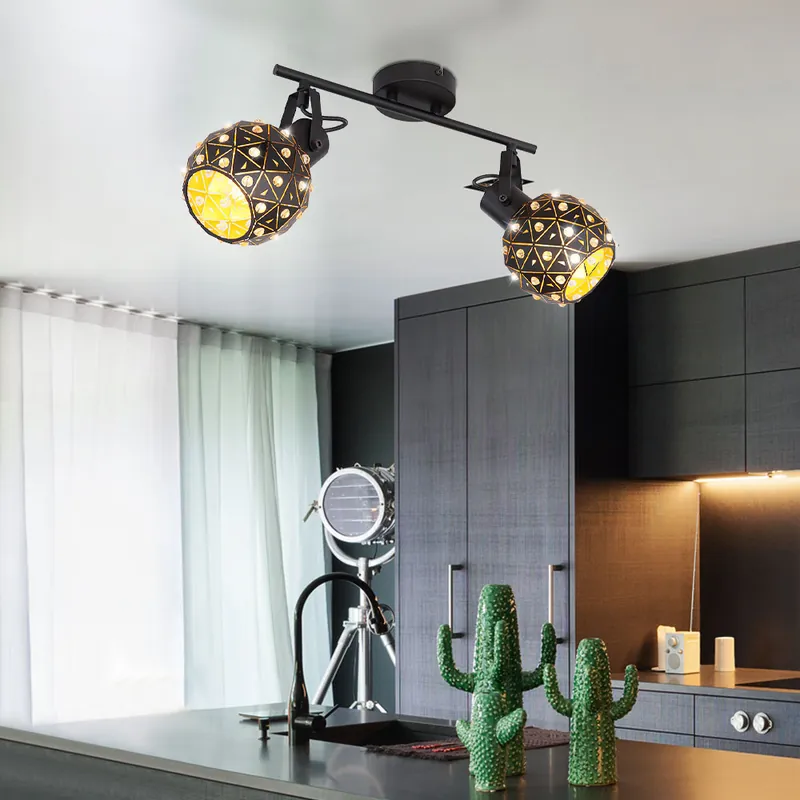Plafondlamp, kristallen, beweegbare spots, L 35 cm Nieuw