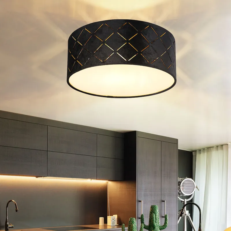 Plafondlamp, zwart, fluweel, decoratieve perforaties, 26 cm Nieuw