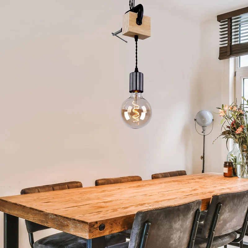 Op = Op Hanglamp, hout, metaal, zwart, H 120cm