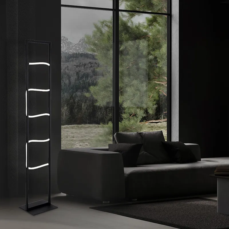 LED vloerlamp, metaal, zwart, aluminium, wit, H 135,4cm Goedkoop