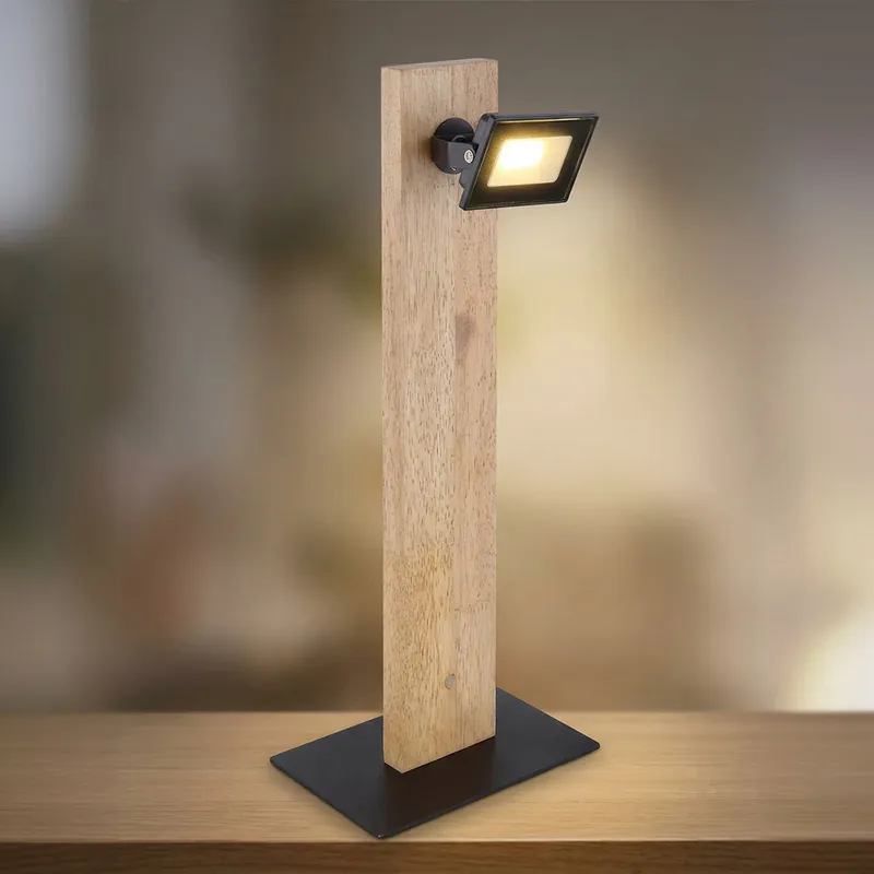 LED tafellamp, hout, zwart, bruin, H 45 cm Alleen Vandaag