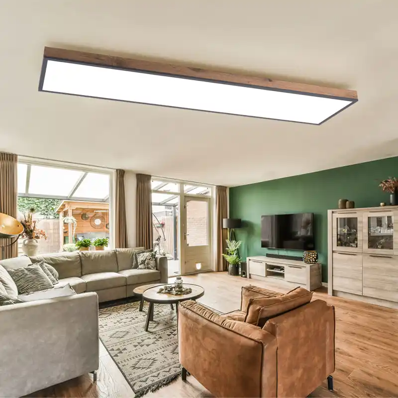 Veilige Betaling LED woonkamerlamp, houtlook, opaal, L 120cm