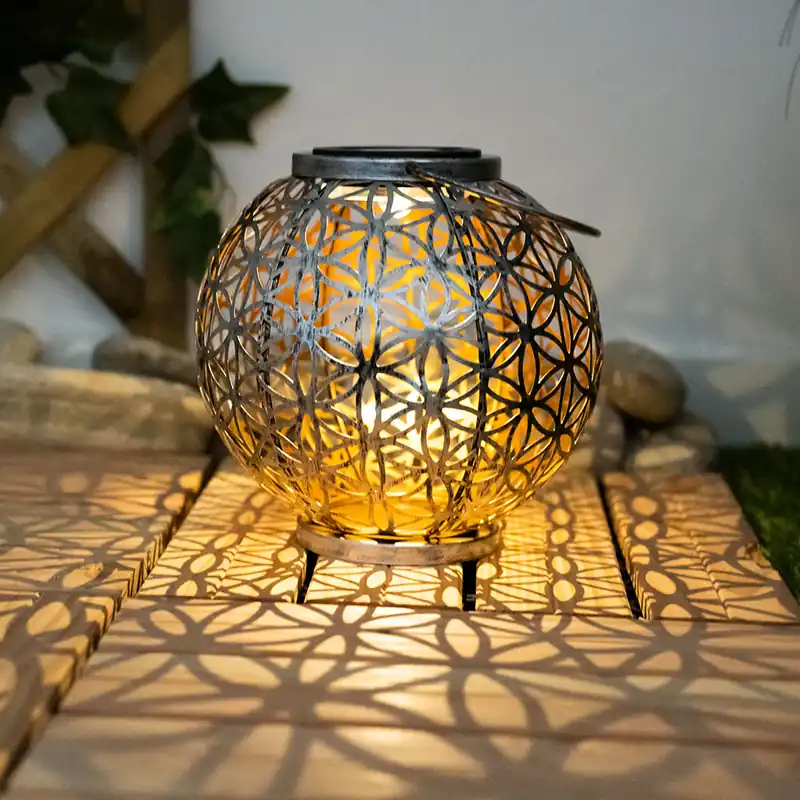 LED-zonnelicht, wereldbol, vlechtwerk, zilver-antiek, H 29 cm Actieprijs