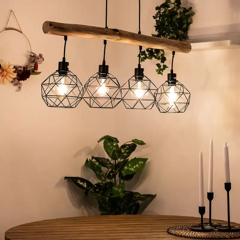 Weekendaanbieding Hanglamp, natuurlijke lichtbundel, zwart raster, L 85 cm