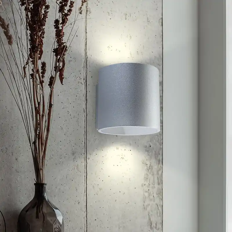 Wandlamp, rond, aluminiumgrijs, 10 cm Seizoensaanbieding