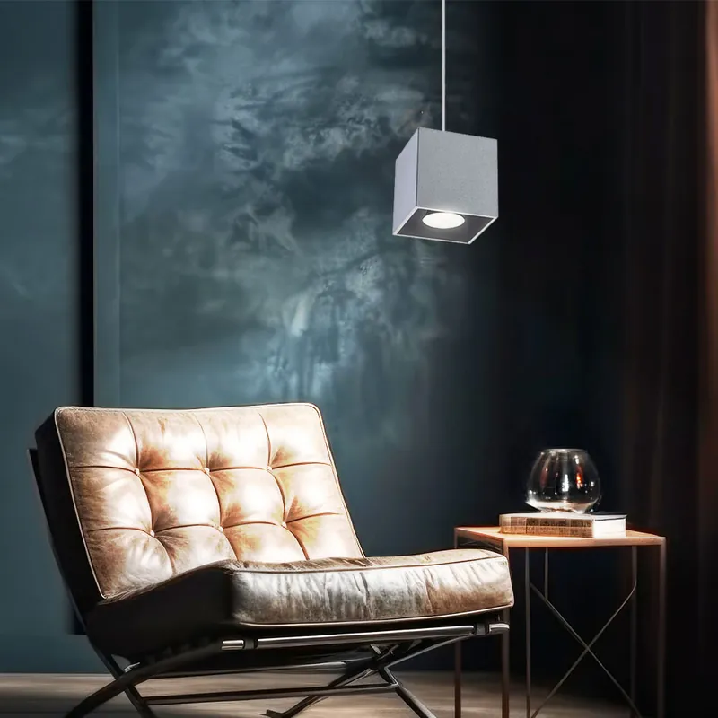 Hanglamp, vierkant, grijs aluminium, H 80 cm Beperkt Aanbod