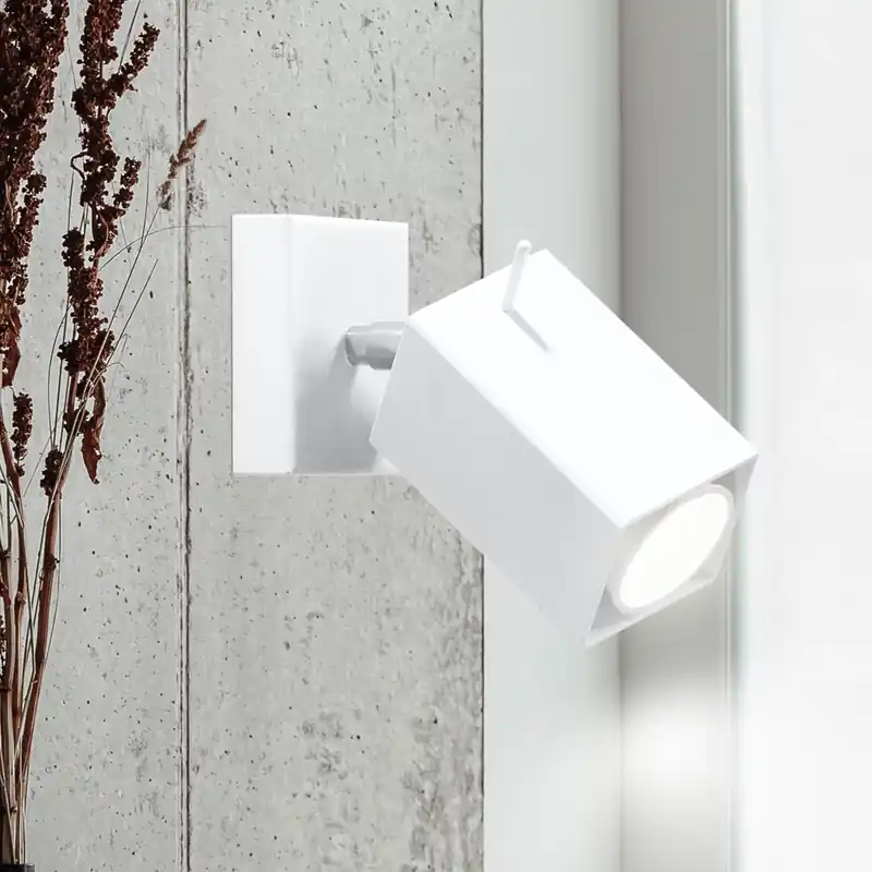 Wandspot, wit staal, verstelbare spot, H 15 cm Favoriet