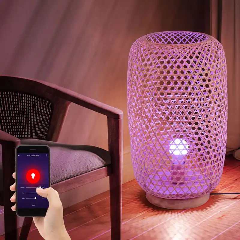 Seizoensaanbieding RGB LED vloerlamp, bamboe vlechtwerk, app/voice control