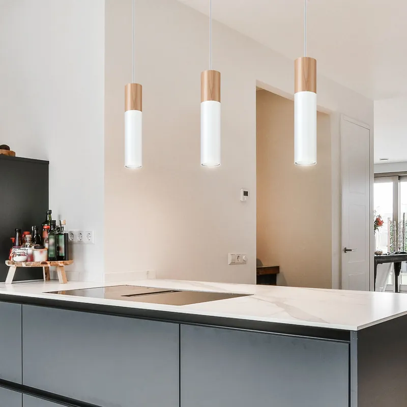 Hanglamp, wit, hout, staal, L 40 cm Betrouwbaar