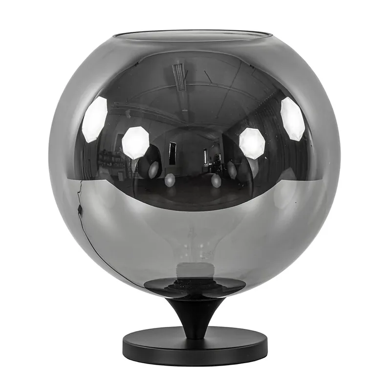 Stijlvolle tafellamp zwart met smoke/titanium glazen bol Premium