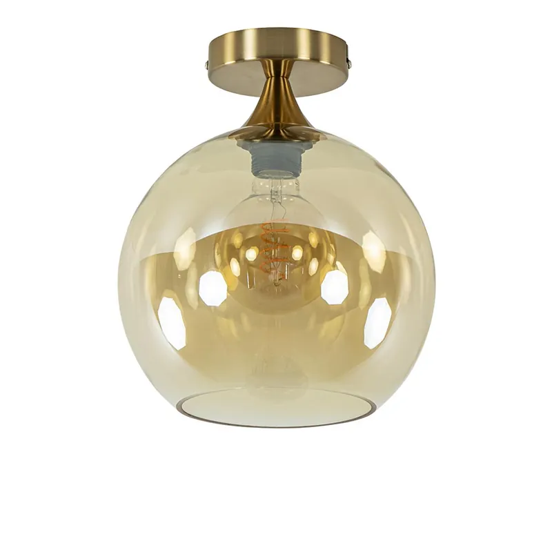 Finale Uitverkoop Plafondlamp matgoud + amber glas 25cm