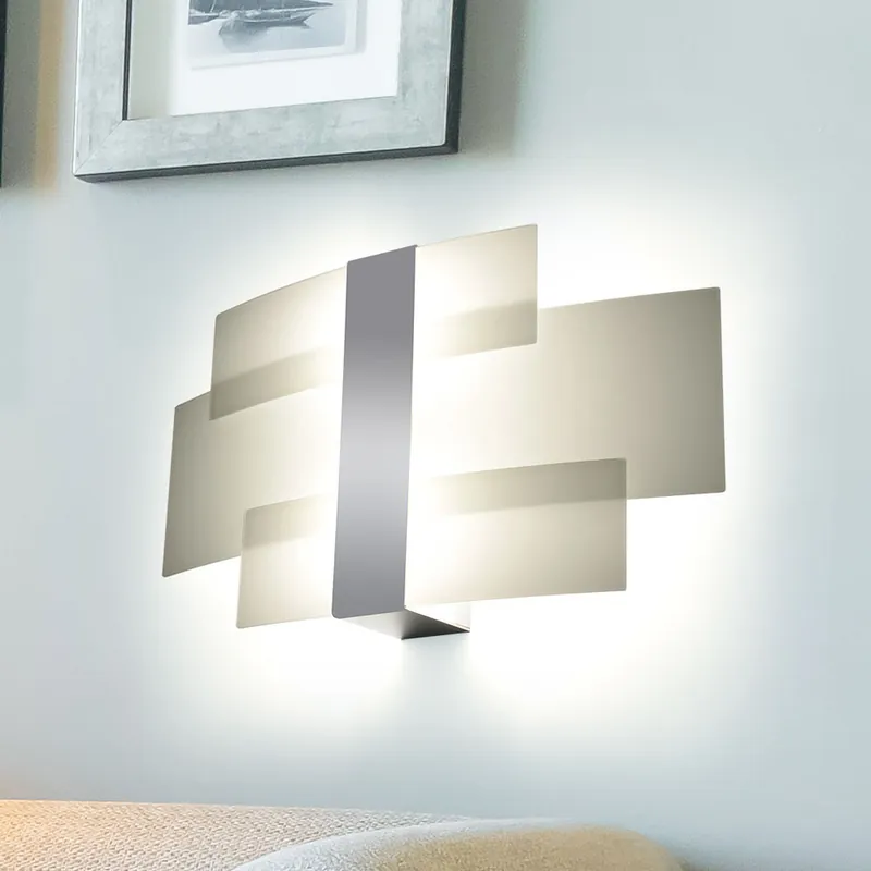 Wandlamp, chroomstaal, wit glas, 42 cm Gratis Verzending