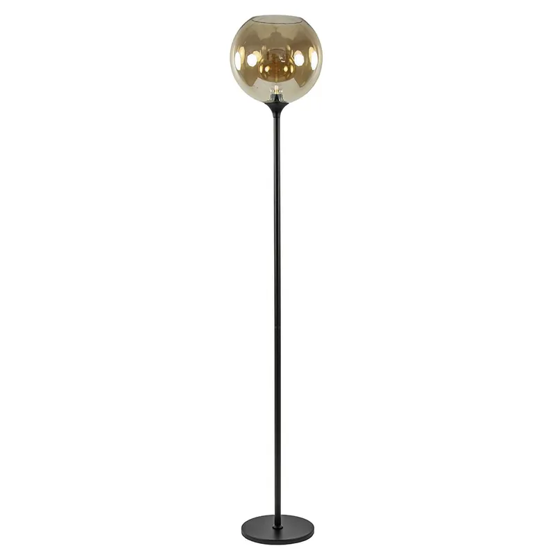 Dagaanbieding Strak klassieke vloerlamp zwart met amber glas 30 cm