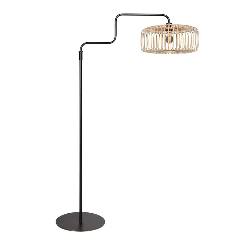 Vloerlamp Bloeba zwenkarm zwart-bamboe Snelle Levering