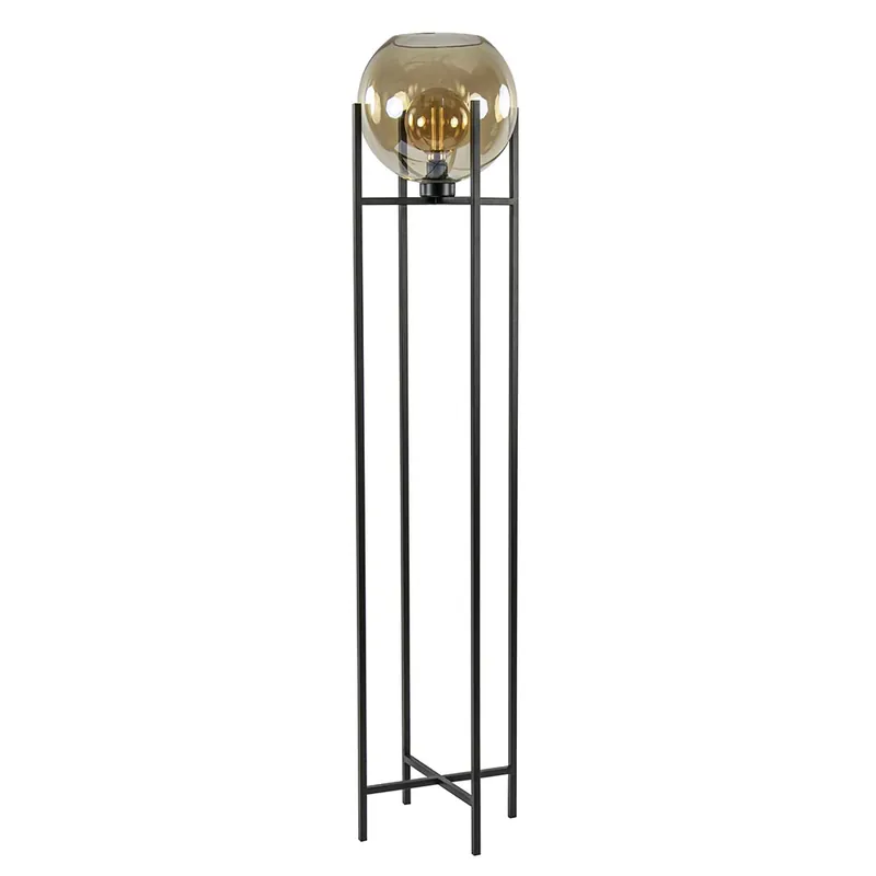 Shop Nu Vloerlamp zwart + amber glazen bol