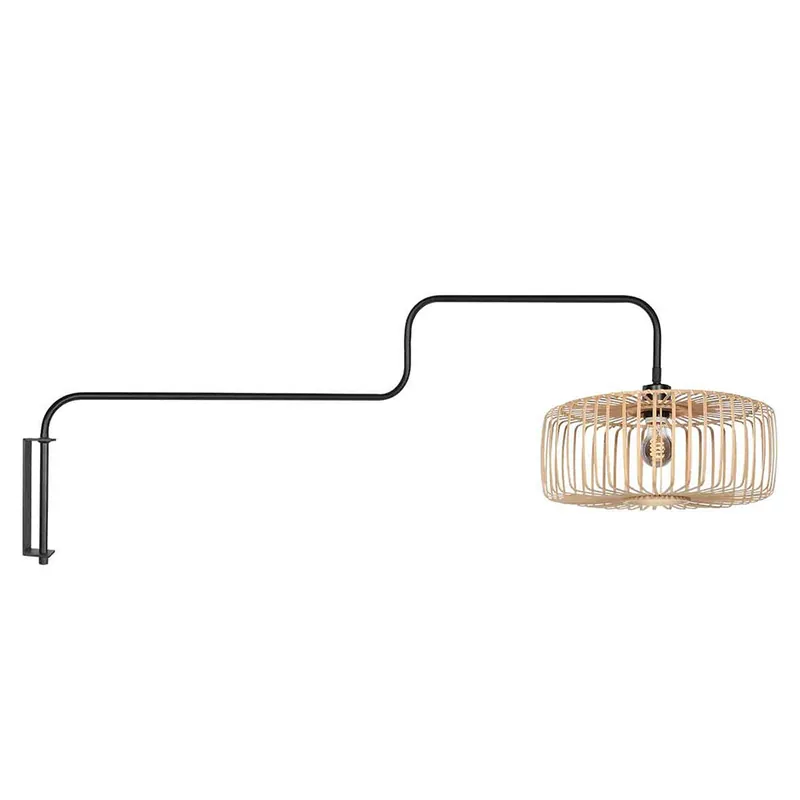 Wandlamp Bloeba zwenk arm zwart – bamboe Beperkte Voorraad