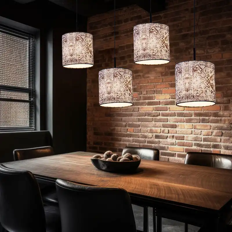Hanglamp, metaal, textiel, zwart, 4 vlammen, L 100 cm Beste Prijs