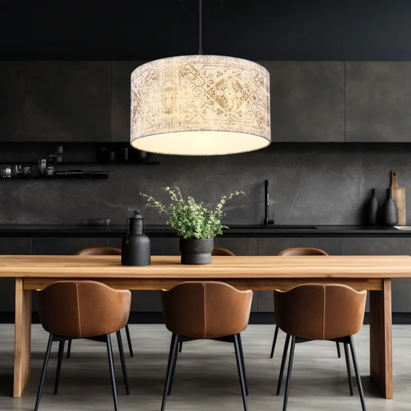 Exclusieve Aanbieding Hanglamp, metaal, textiel kap blauw grijs, H 150cm