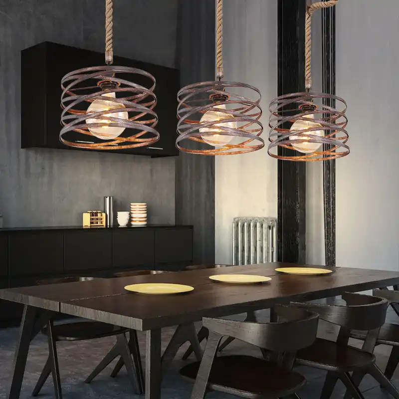Hanglamp, henneptouw, spiralen, roest, zwart, L 115 cm Direct Verzonden