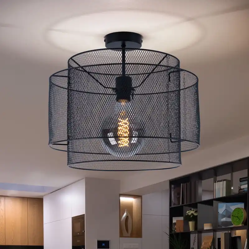 Tijdelijk Beschikbaar Plafondlamp, zwart, rond, kooi, D 40 cm