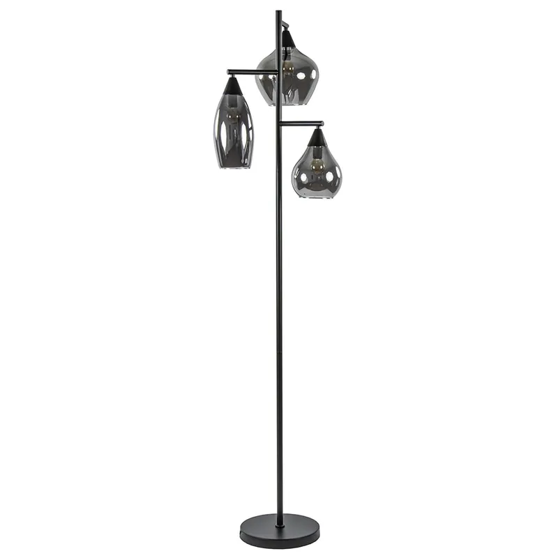 Zwart metalen vloerlamp met titanium glazen kappen Beste Prijs