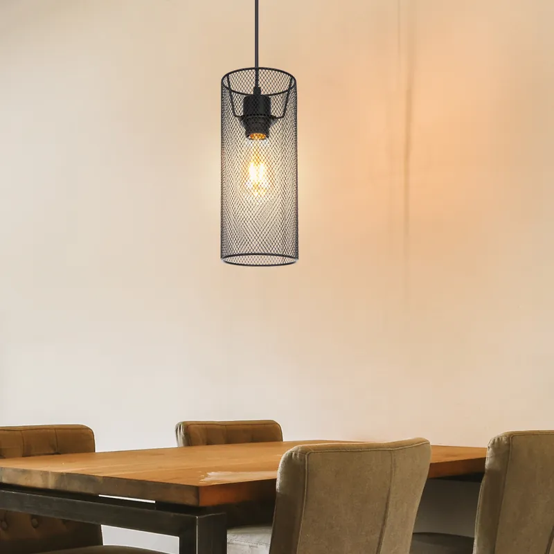 Gratis Verzending Hanglamp, rond, metalen gaas, zwart mat, H 120 cm