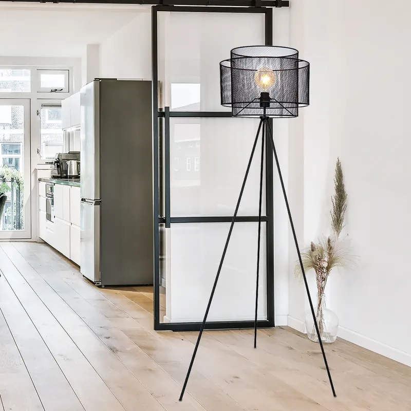Seizoensaanbieding Staande lamp, 3-poot, schakelaar, zwart mat, H 150 cm