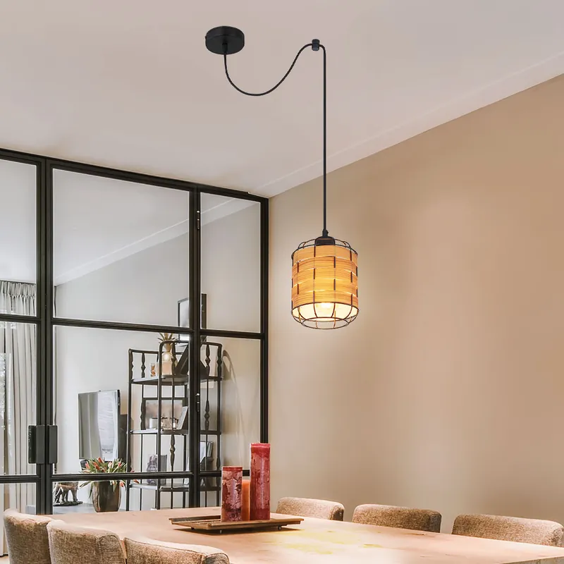 Hete Deal Hanglamp, raster, houtlook, in hoogte verstelbaar, H 200 cm