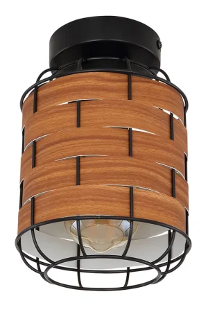 Weekendaanbieding Plafondlamp, kooiconstructie, houtlook, zwart mat, bruin