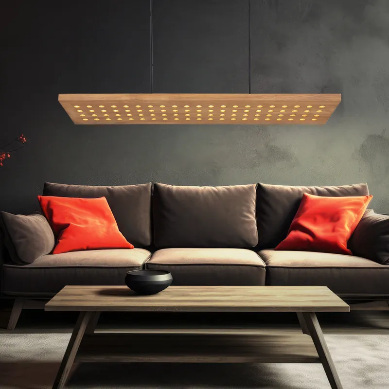 LED hanglamp, metaal, hout, dimbaar, bruin, L 80 cm Finale Uitverkoop